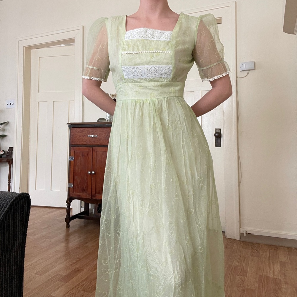 Vintage 70’s Mesh / Lace Prairie Maxi Dress - Picture 3 of 6